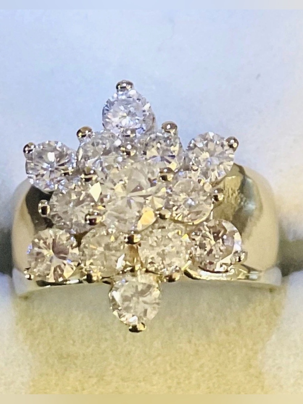 Heavy 7g 14K White Gold Diamond Snowflake Flower Cluster Cocktail Ring Size 5